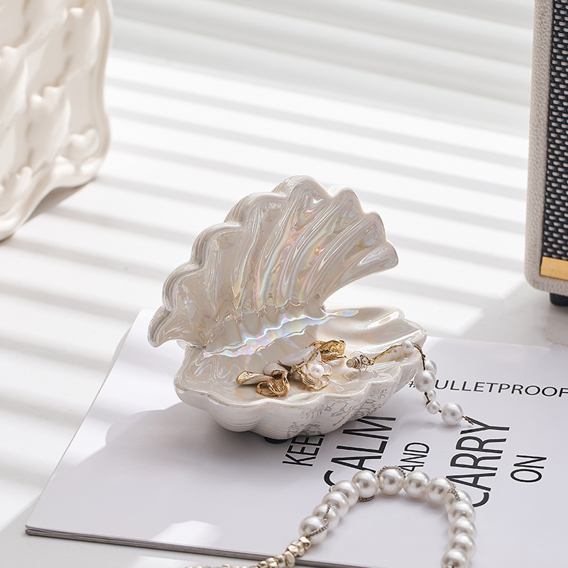 贝壳桌面首饰收纳托盘摆件陶瓷珠宝项链梳妆台装饰品玄关钥匙收纳