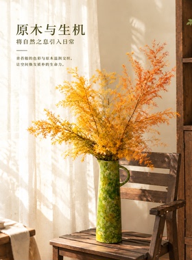 新中式手工陶瓷绿渐长颈花瓶