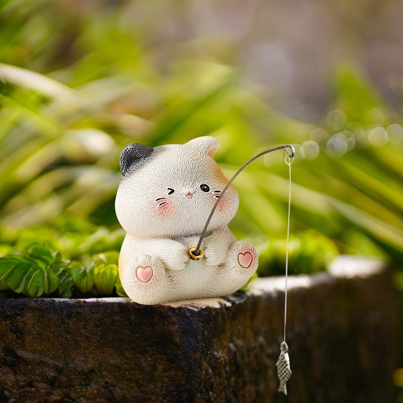 小猫钓鱼桌面摆件可爱治愈系