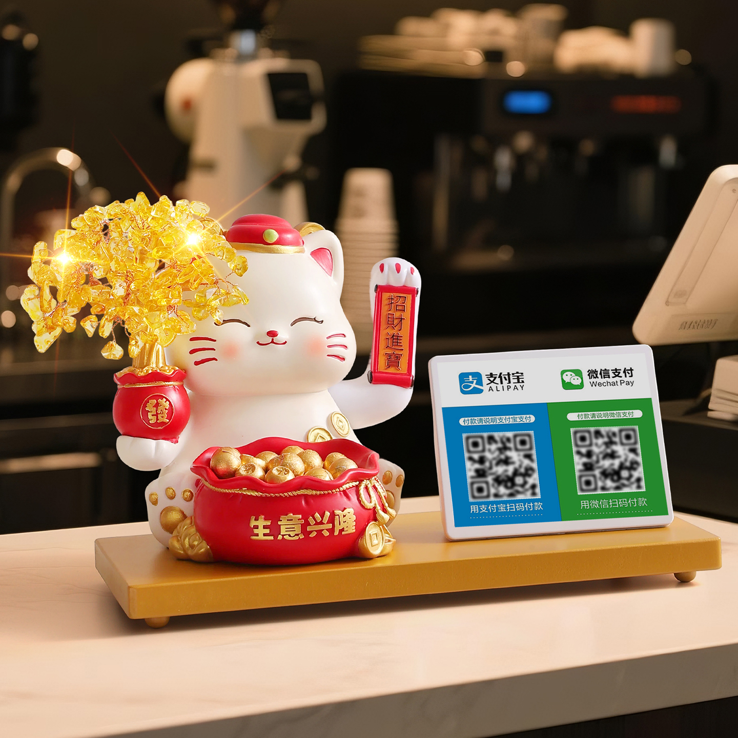 招财猫摆件店铺收银前台自动招手