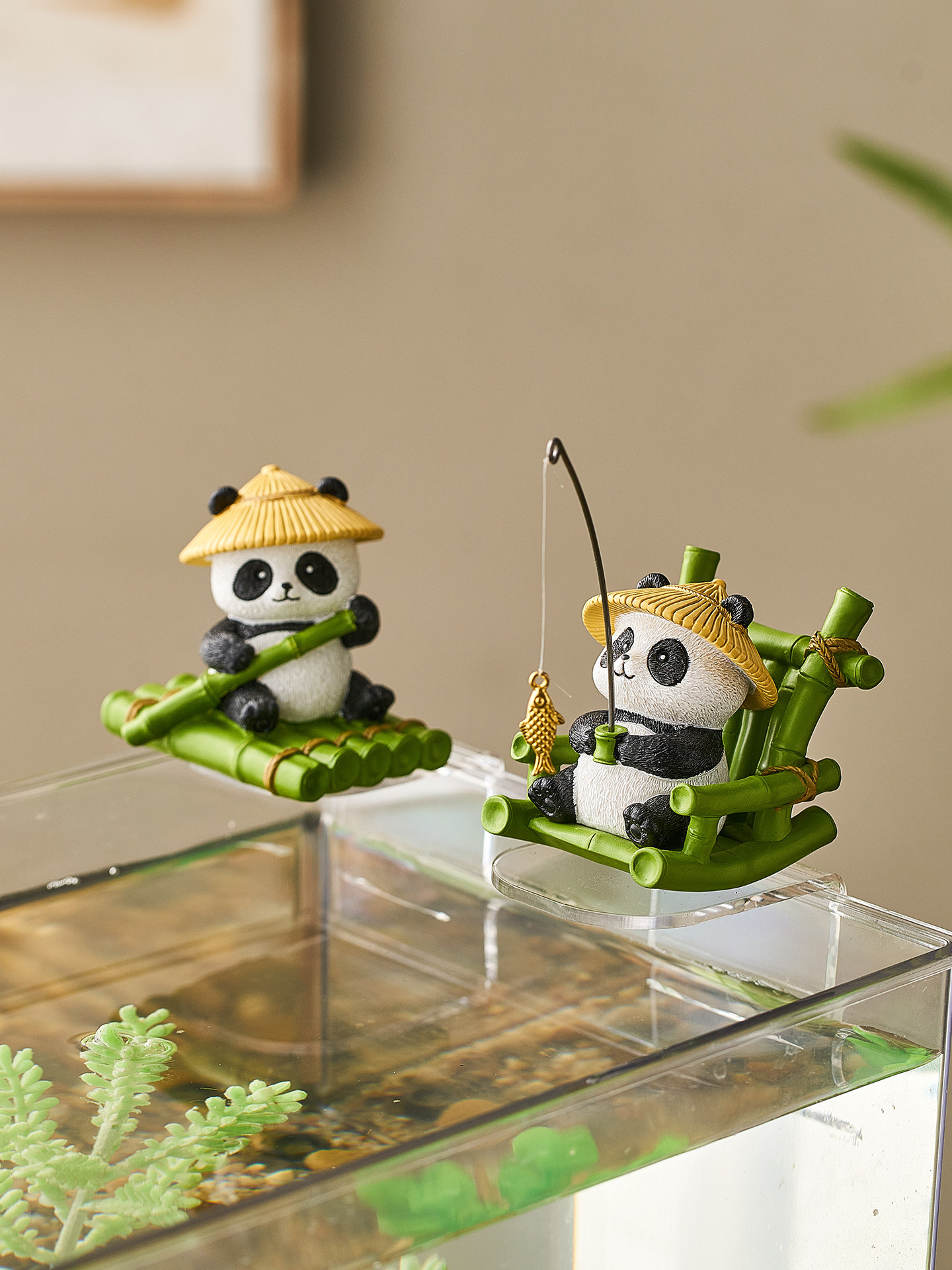 鱼缸装饰造景摆件全套熊猫周边钓鱼古法生态乌龟缸边缘装饰品庭院