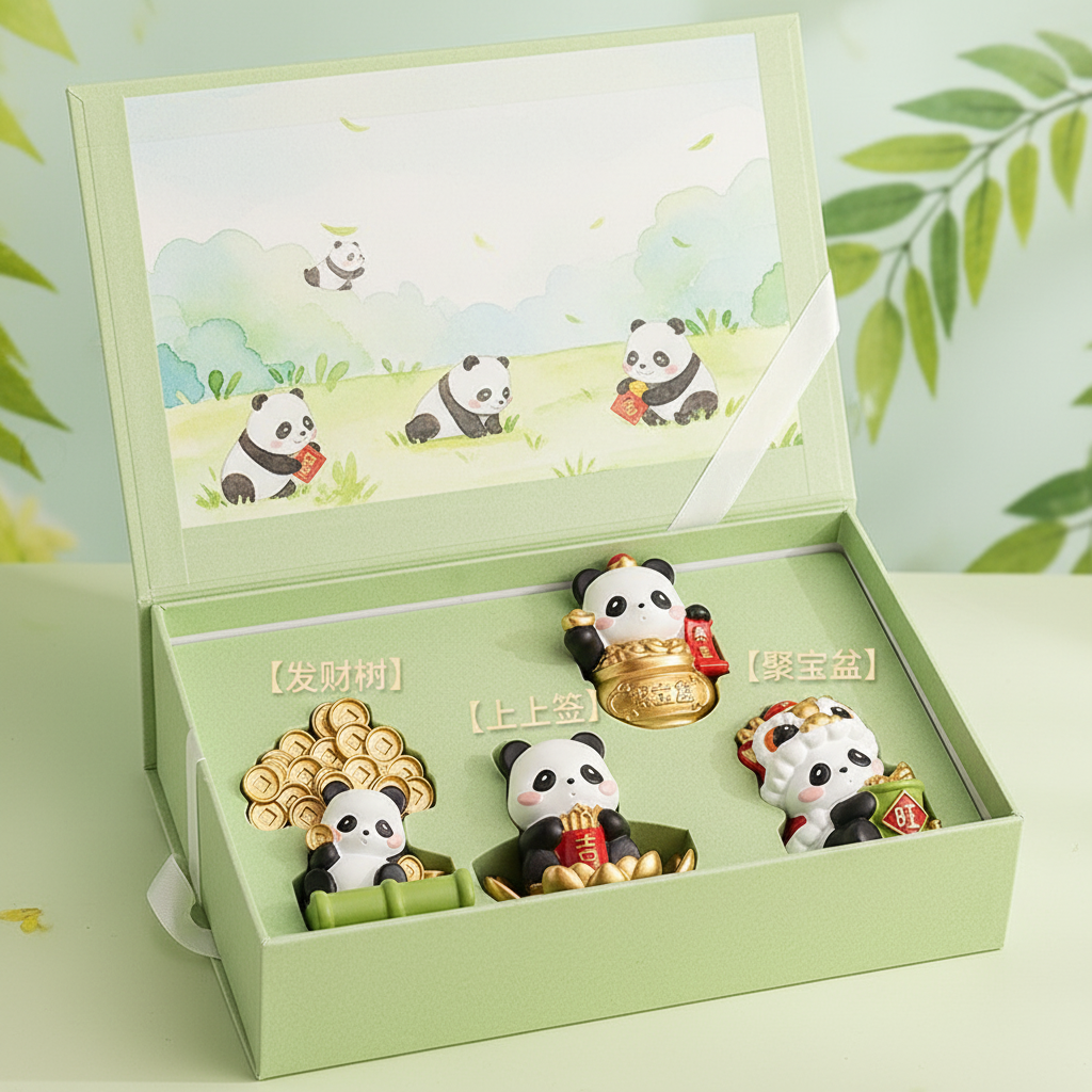 卡通可爱熊猫摆件礼盒装