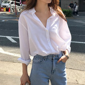白色纯棉防晒长袖 衬衫 春季 2026新款 上衣设计感小众洋气衬衣 女韩版