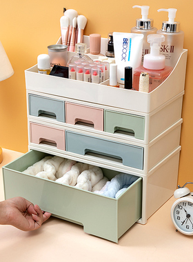 抽屉式桌面收纳盒化妆品梳妆台收纳柜办公室桌上储物盒防尘置物架