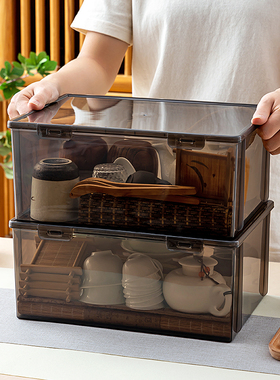 防尘茶具收纳盒带盖可叠加透明放功夫茶杯装茶叶碗茶壶沥水置物架