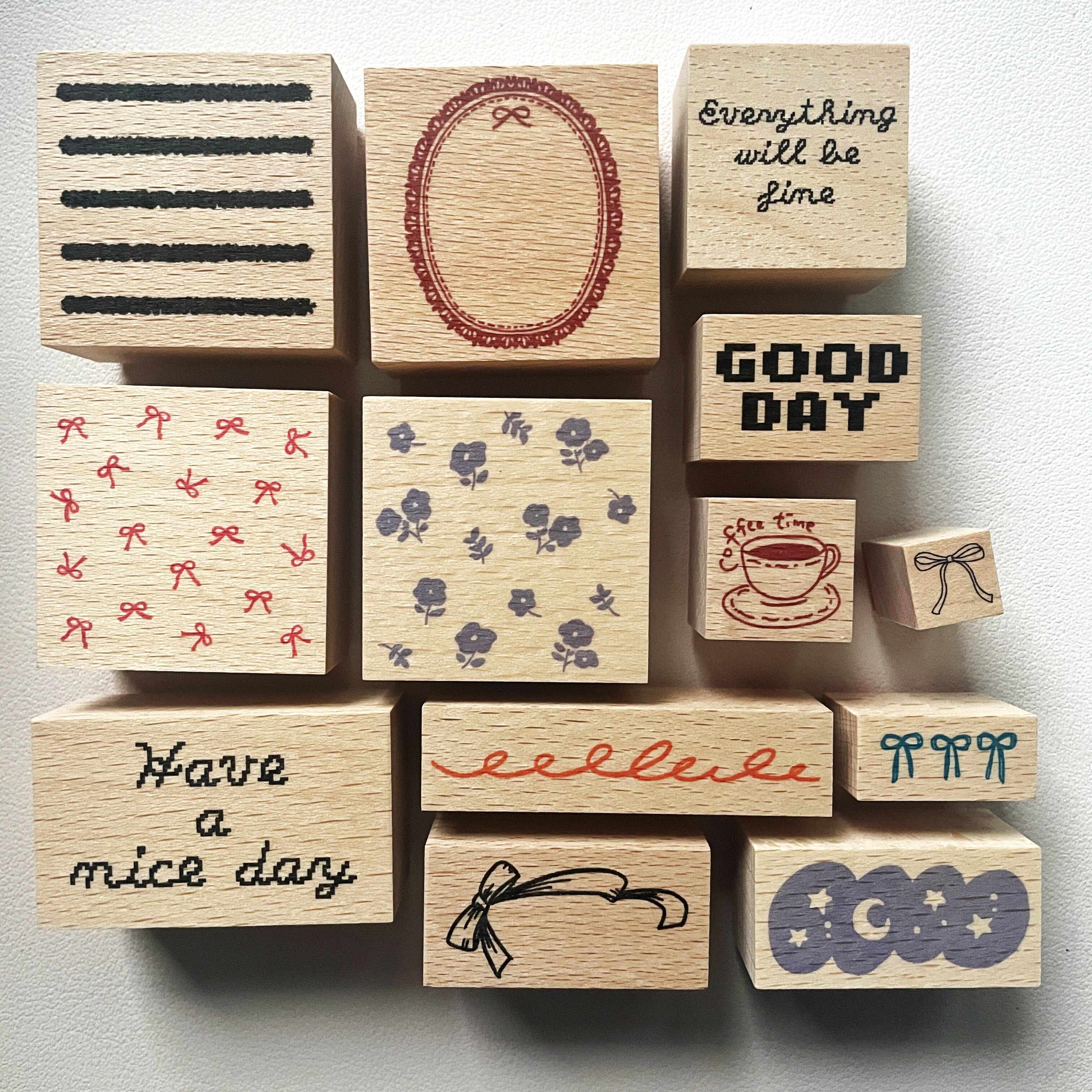 【现货】日本forme木质印章 蝴蝶结 花花 像素文字 手帐素材