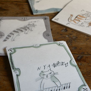 日本仓敷意匠 中西直子 猫咪怀纸4款入 便签纸