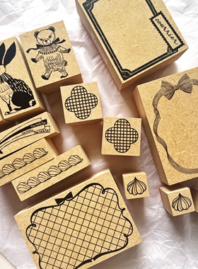 【现货】日本Kinotorico木质印章 蝴蝶结框 奶油网格框框