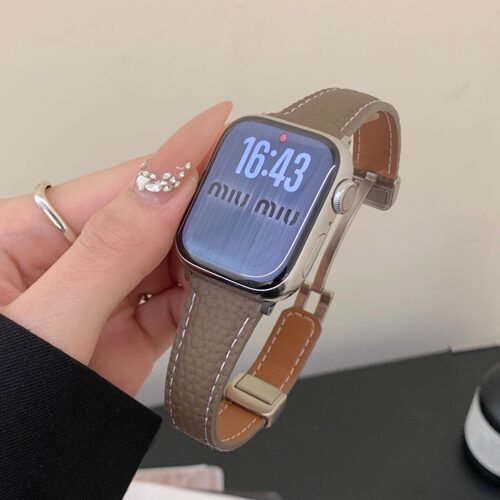 适用苹果手表小蛮腰磁吸扣款真皮