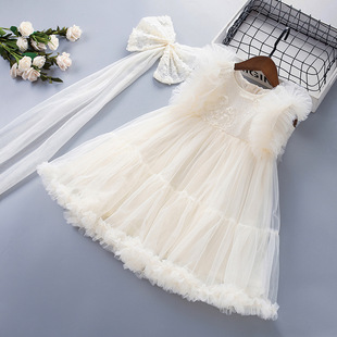 夏季童裙外贸新品韩版女童连衣裙儿童中大童网纱送头饰礼服公主裙