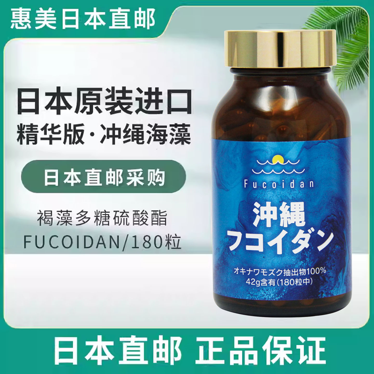 惠美日本直邮 精华版冲绳海藻褐藻多糖硫酸酯 Fucoidan 180粒/瓶