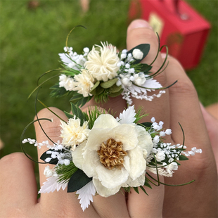 森系白色婚礼主题成品永生花戒指纯手工立体免做指环结婚情侣戒指