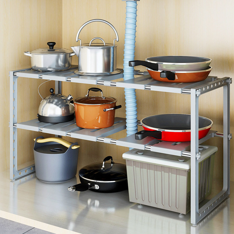 Giá đựng đồ bồn rửa nhà bếp bằng thép không gỉ có thể thu vào lưu trữ nhiều lớp tủ lưu trữ giá đựng đồ kệ kệ treo nhà bếp giá inox để bát đĩa