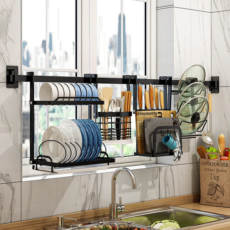 kệ tủ bếp gỗ Nhà Bếp Bệ Cửa Sổ Kệ Inox Cửa Sổ Treo Tường Không Đục Lỗ Treo Tường Bảo Quản Gia Vị Đồ Nội Thất Đa Năng Kệ kệ bếp hiện đại kệ bếp mini thông minh