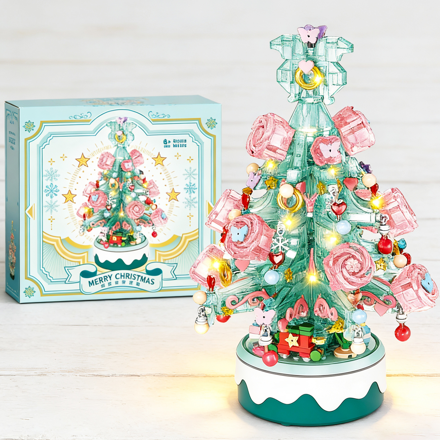 豪华礼盒旋转圣诞树灯光音乐积木