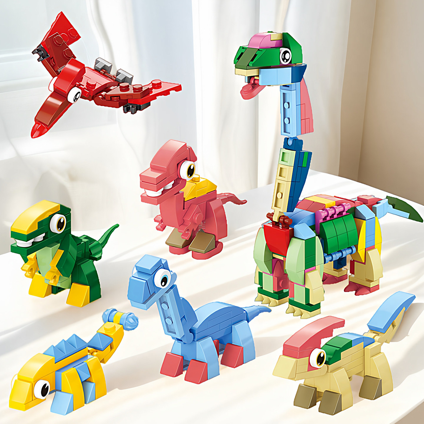 儿童益智力拼装卡通恐龙立体拼图积木玩具动物模型男孩盲盒礼物女