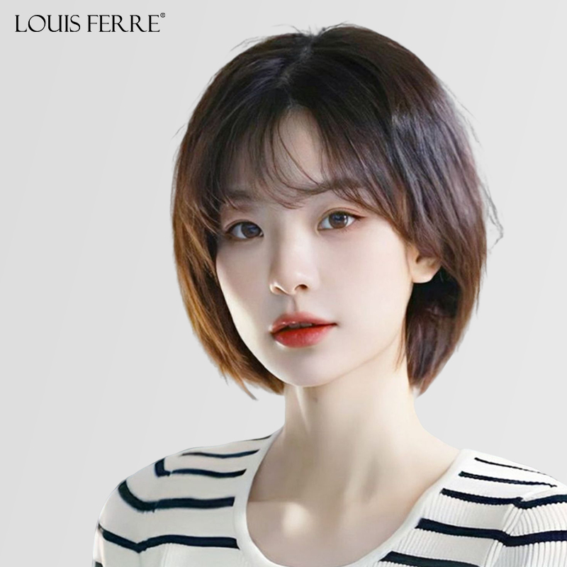 假发短发女真发全真人发自然全真波波头全头套手织递针bobo假发套