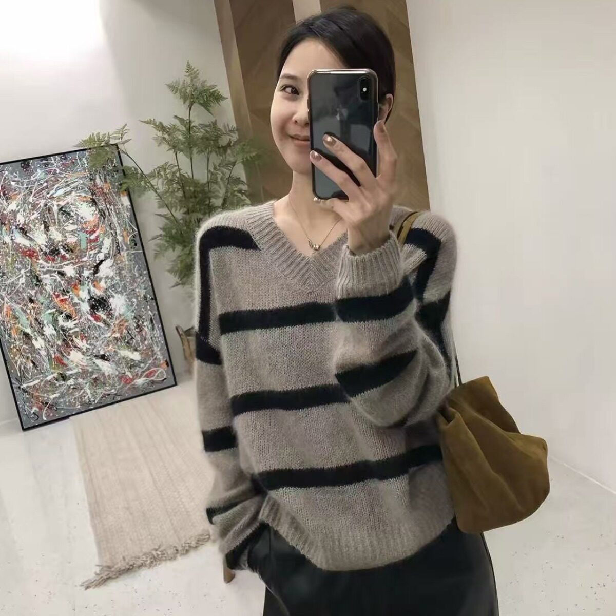 条纹奶甜软糯毛衣女宽松针织上衣