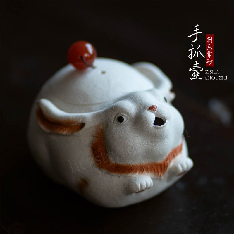 宜兴紫砂壶兔子壶原矿手工内网孔手抓壶分茶器雕塑茶具泡茶盖碗