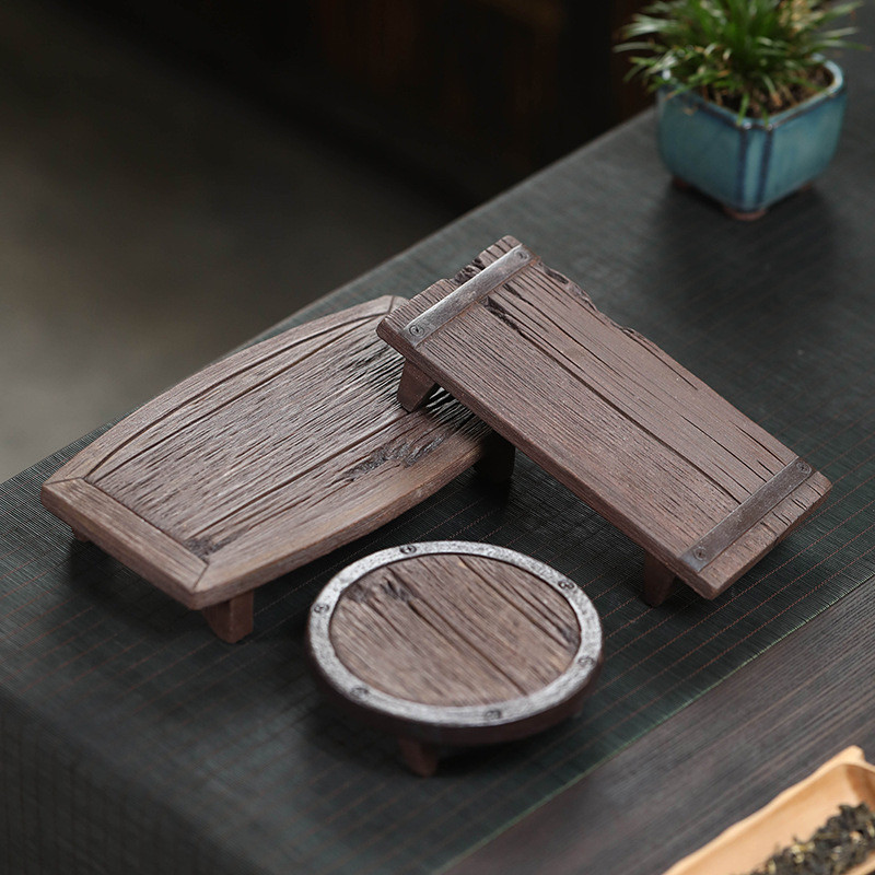 宜兴紫砂壶垫桌子干泡台茶宠摆件可养仿真木纹小桌子壶托茶托杯垫