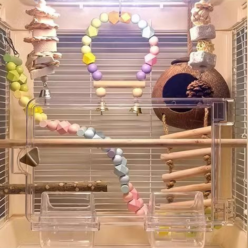 鹦鹉鸟笼彩色秋千云梯椰子鸟窝花椒木站杆虎皮牡丹玄凤啃咬鸟玩具