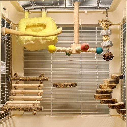 鹦鹉鸟笼花椒木云梯阶梯玩具苹果木站台阶梯棉窝旋转木马原木站杆