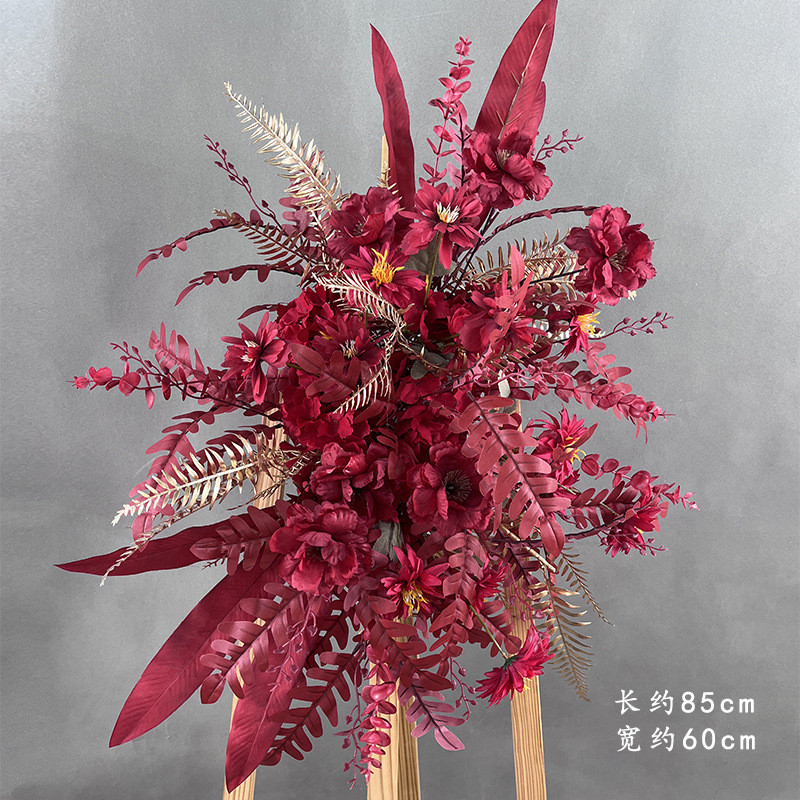 婚庆红色花点挂花红色花艺婚礼香槟色花球装饰背景路引花布置盆花