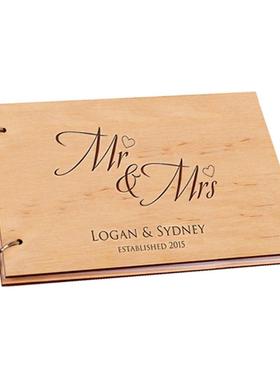 木质婚礼婚庆宾客留言薄签到本木制雕刻婚礼纪念金薄guestbook