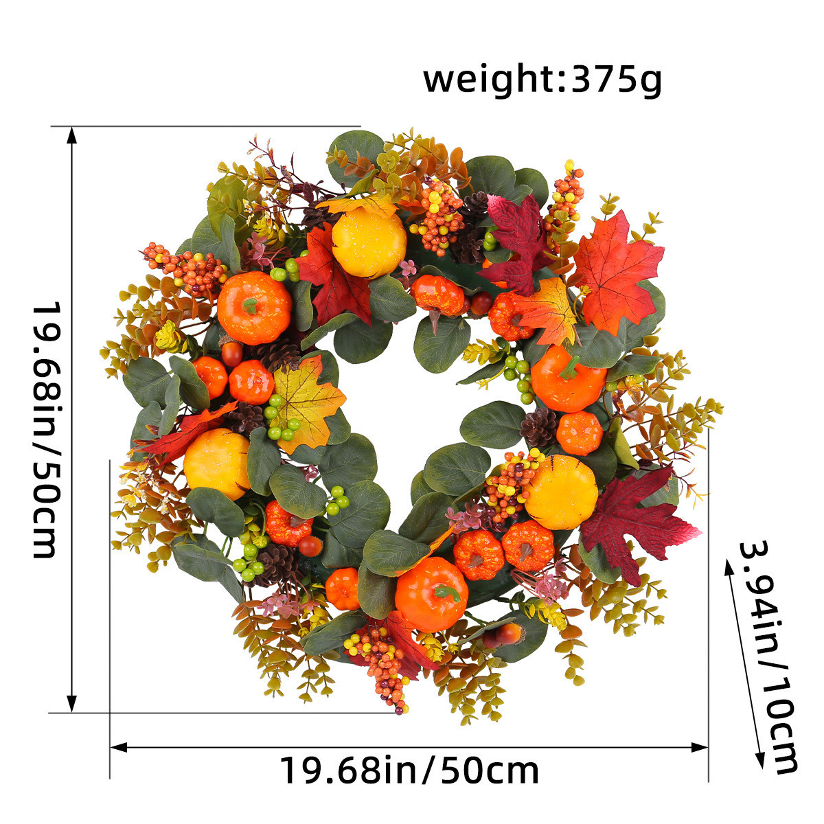 秋季泡沫南瓜花环丰收门前花圈挂饰节浆果花环装饰品