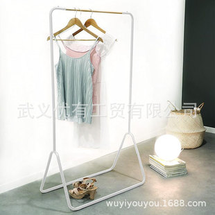 展示架稳固 金属晾衣架木纹落地Y型挂衣架衣帽架家用卧室商用服装