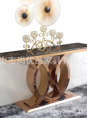 玄关条案门厅玄关柜景台北欧端简约大理石玄关桌轻奢风不锈钢靠墙