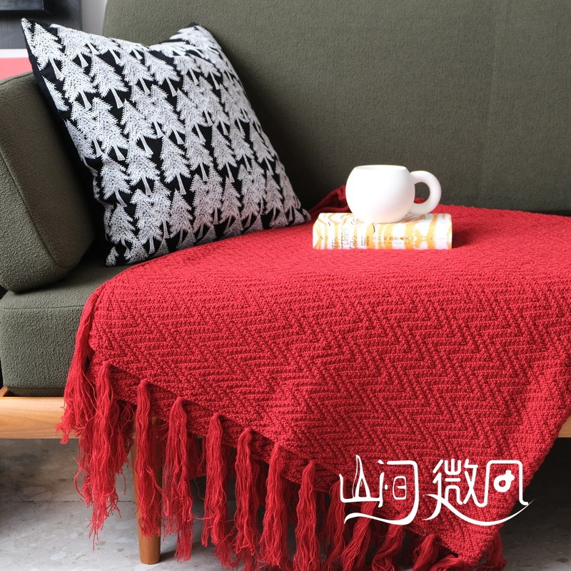 新年春节圣诞红色沙发搭毯客厅软装大红色样板房新品毯婚庆喜床尾