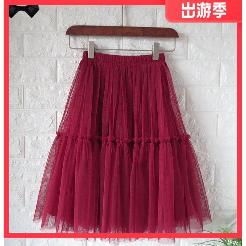 白色蓬蓬蛋糕裙百褶显瘦及膝网纱裙黑色小个子酒红色半身纱裙,女装/女士精品,半身裙,淘宝优惠券,粉丝福利购,淘宝优惠卷