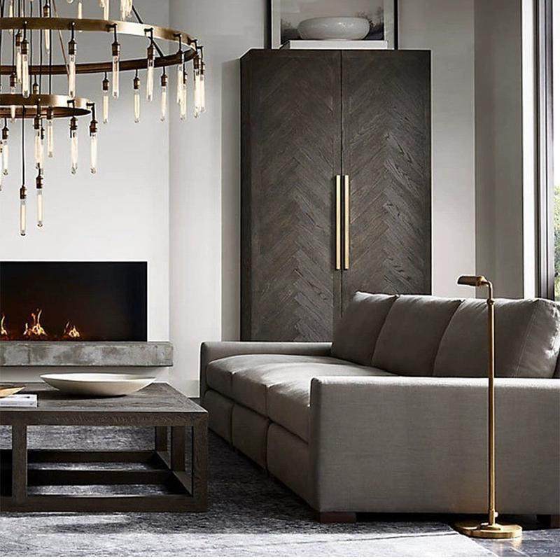 热销rh美式做旧复古色实木衣柜收纳柜橡木储物柜灰色卧室双门实木