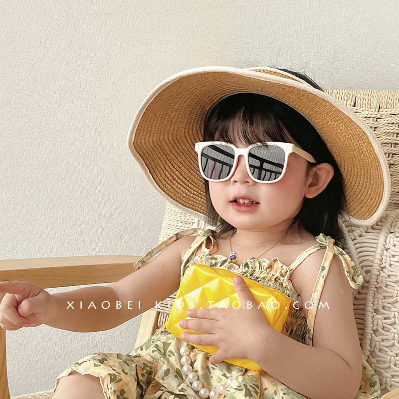 儿童草帽夏季洋气女童防晒帽遮阳帽宝宝帽子空顶太阳帽大帽檐女孩