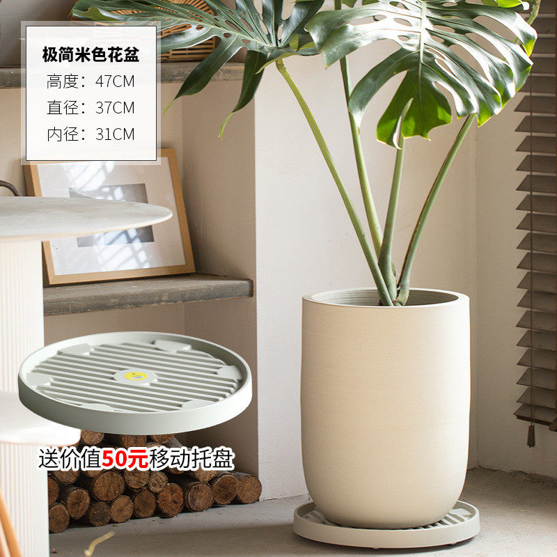 景德镇手工花盆落地陶瓷龟背竹绿植盆高级感大口径种植盆橡皮树盆