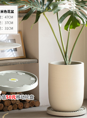 景德镇手工花盆落地陶瓷龟背竹绿植盆高级感大口径种植盆橡皮树盆