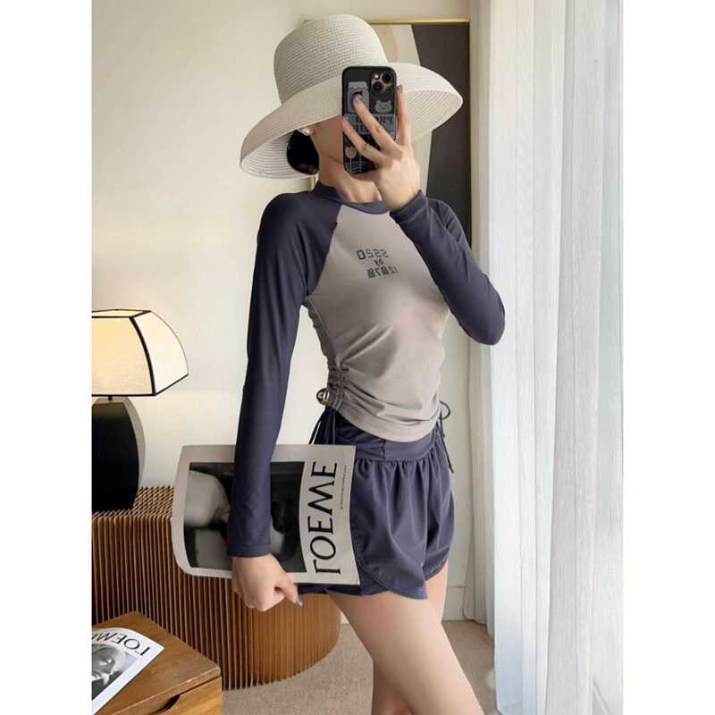 长袖分体泳衣女生2025新款运动风显瘦遮肉女孩保守防晒时尚游泳装