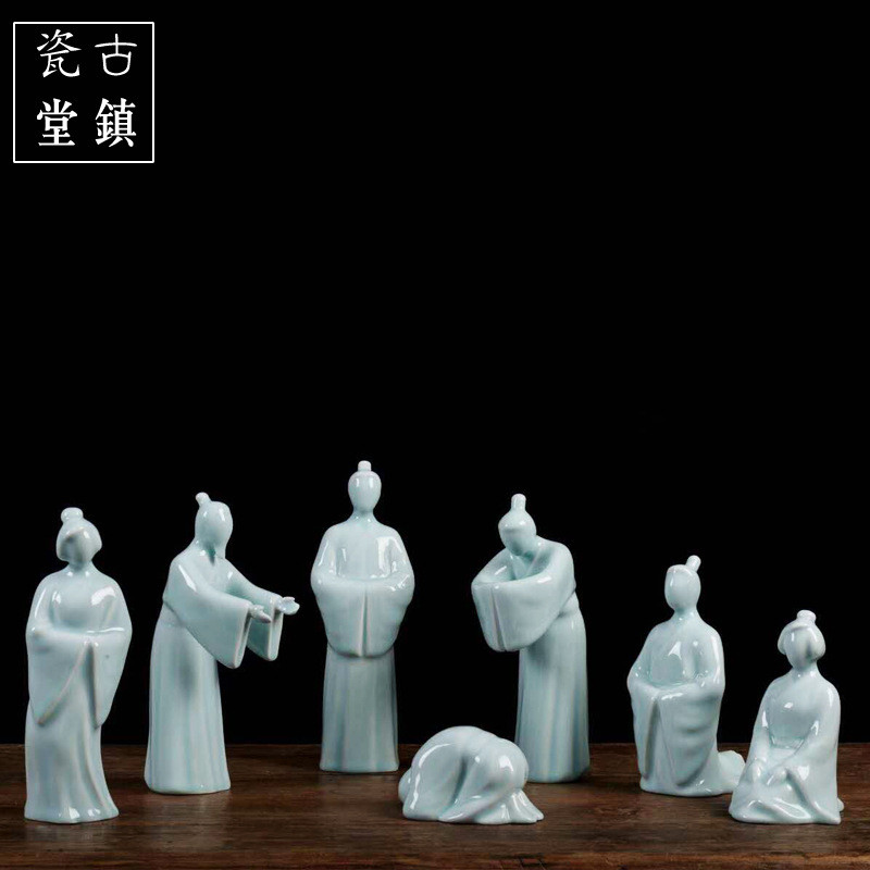 礼义之邦现代中式人物陶瓷摆件客厅样板房玄关电视柜雕塑工艺品