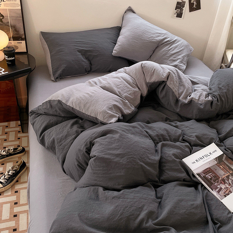 风加厚水洗磨毛床单四件套床笠包围被套可用双面宿舍三件套