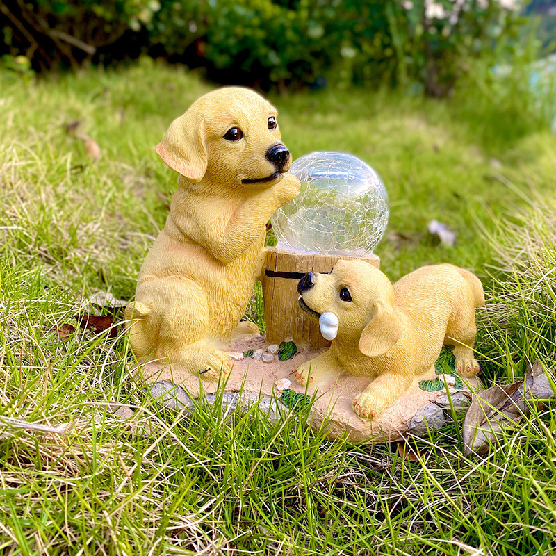 家居阳台小夜灯狗户外花园装饰太阳能灯庭院树脂景观阳台摆件