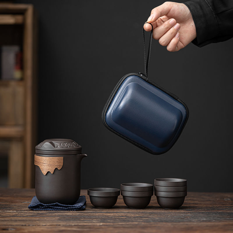 紫砂壶户外泡茶壶杯旅行茶具套装家用便携式快客杯一壶六杯带过滤