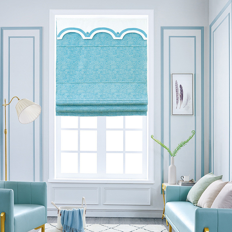 卧室厂家供应北欧风经典蓝色创意罗马帘客厅窗帘垂直扇形卷帘