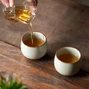 德化豆黄汝窑禅定杯定茶杯品茗茶杯陶瓷家用大号主人单杯茶具配件