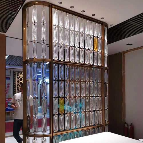 热销3d艺术玻璃屏风隔断屏风风格玄关过道双面磨砂透光钢化水晶新