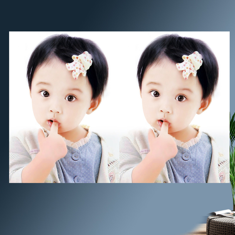 双胞胎女宝宝画孕妈妈龙凤娃娃画大图墙贴画婴儿画像小女孩bb照片