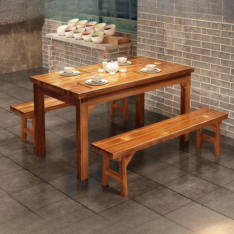 实木碳化餐桌椅组合小吃店烧烤店面馆饭店桌椅碳化快餐复古长方形