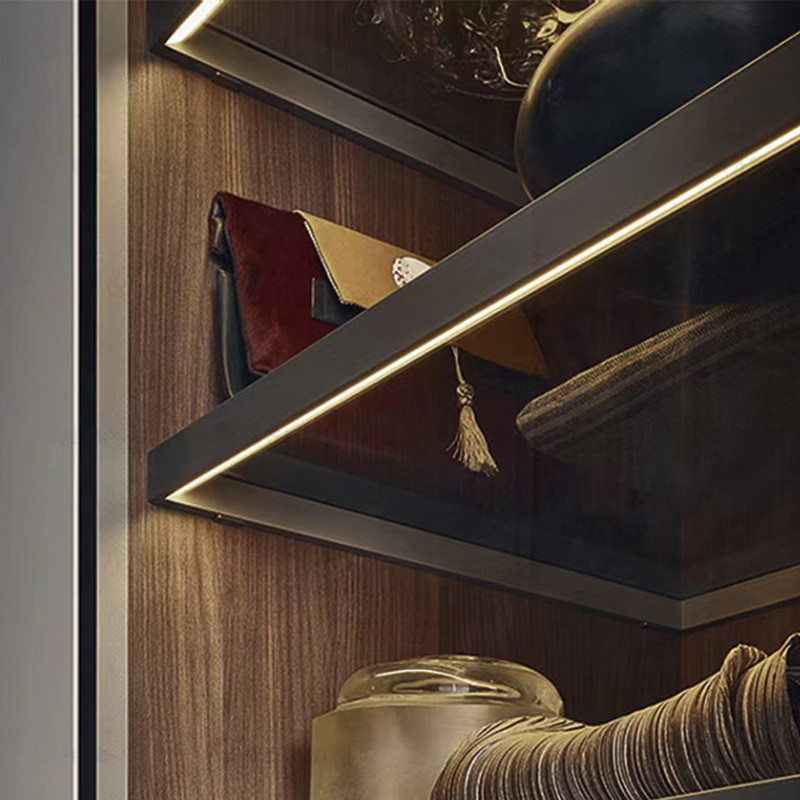 现代玻璃36mm铝框酒柜衣柜平开门隔板嵌入式灯条门板发光极简层板