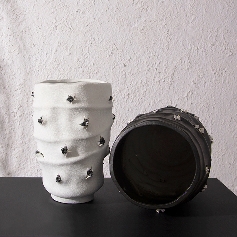 热销新中式裂纹孔花器创意摆件插画干花客厅酒店电视柜工艺品软装