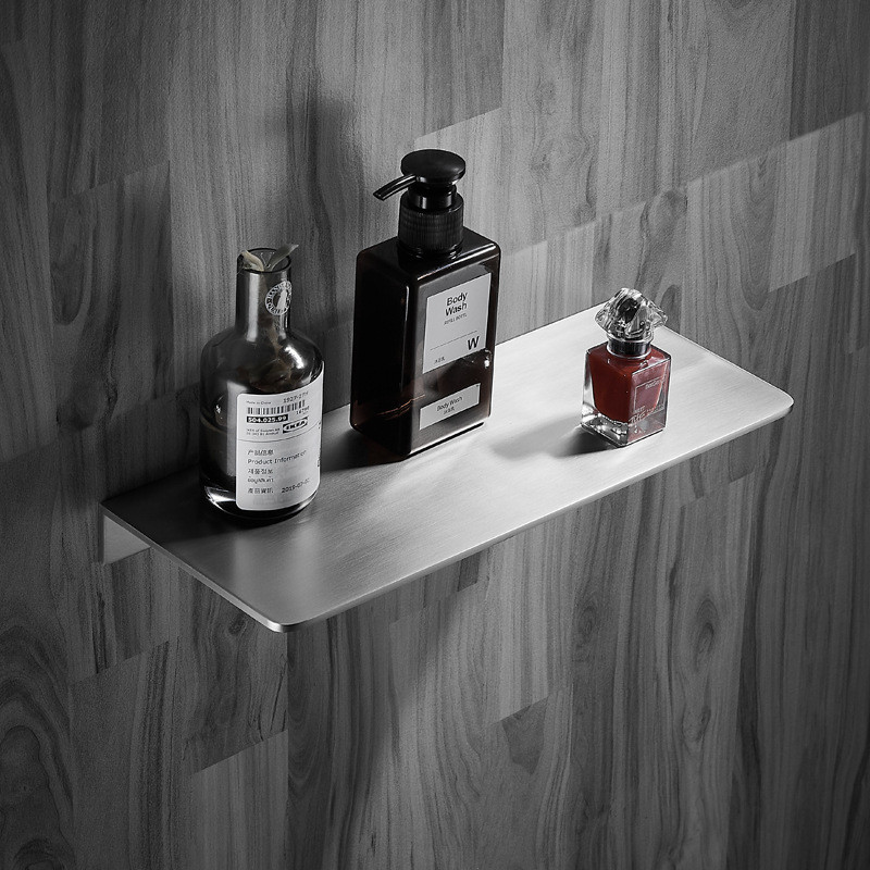 不锈钢免打孔一字板家用卫生间洗漱台镜前隔板置物架墙上厨房收纳